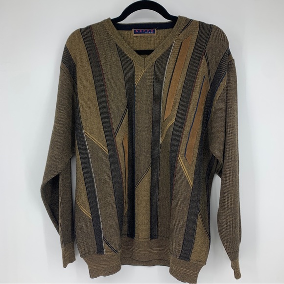 Aeffe mens small sweater pullover Italy Wool Blend Stripes Retro - Picture 1 of 13